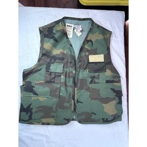 Vtg Saf T Bak Woodland Camo Fishing Vest Value Leader XL NWT